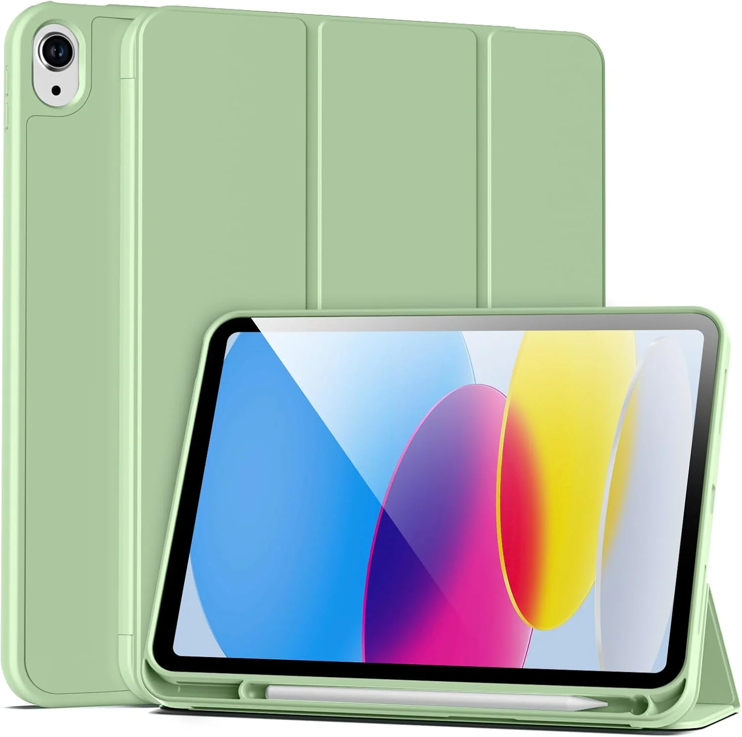 کیف BFGTSJF مناسب برای آیپد (A16) نسل 11 اینچی 11 اینچ 2025، آیپد نسل 10 سال 2022 10.9 اینچ، خواب/بیدار شدن خودکار، کیف محافظ TPU انعطاف پذیر ضد ضربه با نگهدارنده قلم - سبز ماتچا