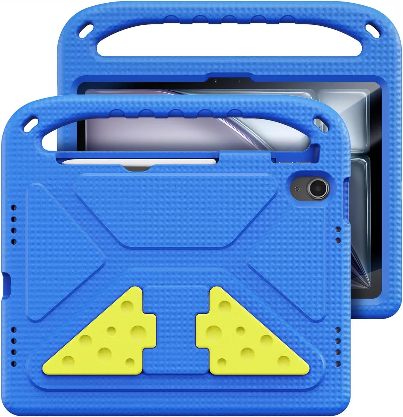 کاور محافظ کودکانه سری Puff DUX DUCIS مناسب برای آیپد ایر 11 / آیپد ایر 4/5 10.9 / آیپد پرو 11 – کاور سبک EVA مقاوم در برابر ضربه به همراه دستگیره و پایه، محافظت در برابر سقوط - آبی