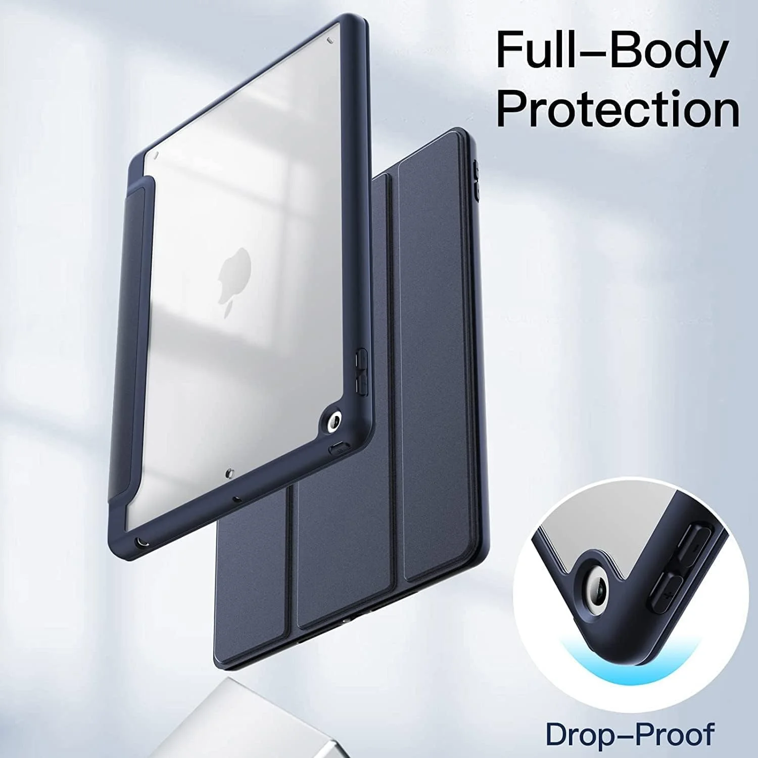 کاور آیپد 10.2 اینچی ELTERAZONE سازگار (نسل 9/8/7، 2021/2020/2019) با جای قلم، قاب پشتی شفاف، باریک، مقاوم در برابر ضربه (آبی سرمه ای، 10.2)