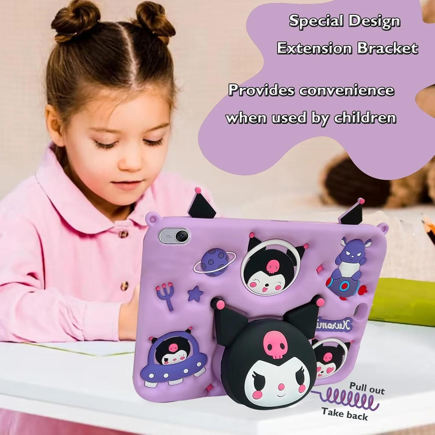 کیف محافظ کودکانه A-BEAUTY سازگار با تبلت Huawei MatePad 11.5 S 2024، کاور محافظ سیلیکونی ضد ضربه با استند و بند شانه، بنفش