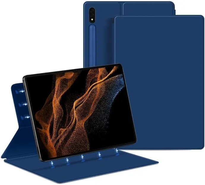 کاور هوشمند باریک مغناطیسی Gruattreay سازگار با تبلت سامسونگ گلکسی تب S10 پلاس/تب S10+ 12.4 اینچ (2024) با جای قلم، بدنه چرمی با قابلیت بیدار شدن/به خواب رفتن (آبی)
