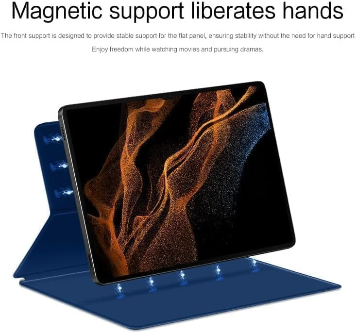 کاور هوشمند باریک مغناطیسی Gruattreay سازگار با تبلت سامسونگ گلکسی تب S10 پلاس/تب S10+ 12.4 اینچ (2024) با جای قلم، بدنه چرمی با قابلیت بیدار شدن/به خواب رفتن (آبی)