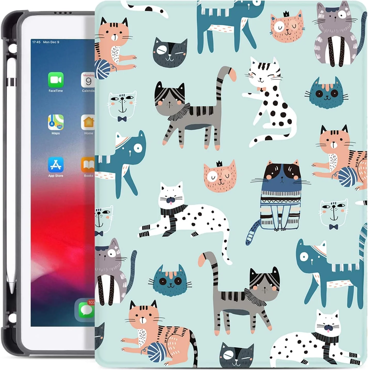 کاور درودالالا برای آیپد نسل 9/8/7، کاور آیپد 10.2 اینچی دخترانه زنانه، کاور آیپد ایر 3، کاور آیپد پرو 10.5 اینچی، [دارای جای مداد]، حالت خواب/بیدار خودکار، گربه های بامزه