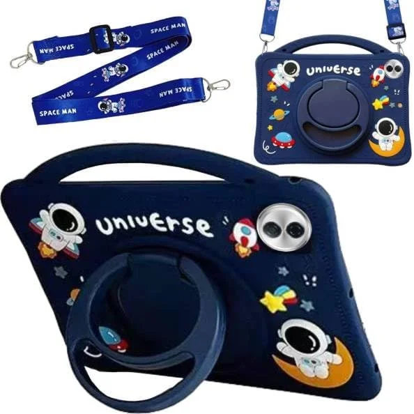 کیف محافظ کودکانه Vurtboly سازگار با تبلت آنر پد 10 12.1 اینچ 2025، کاور تبلت کودکانه فضانورد رباتی بامزه با جای مداد، دسته مقاوم در برابر ضربه و سبک وزن با بند شانه و پایه نگهدارنده