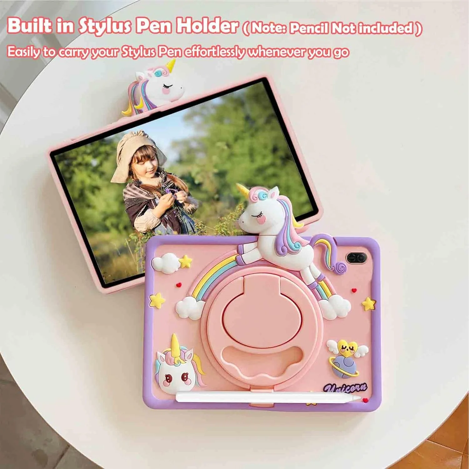 کیف محافظ کودکانه A-BEAUTY سازگار با Honor Pad X8a / X9 11 اینچ 2024، کاور ضد ضربه تک شاخ با جای قلم، پایه چرخشی 360 درجه