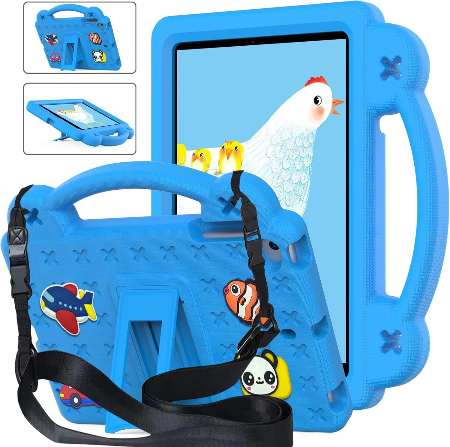 کیف آیپد نسل 10 مخصوص کودکان، ضد ضربه DIY با نگهدارنده مداد/دسته/پایه/بند شانه، کاور محافظ کودکانه تبلت برای آیپد نسل 10 (2022)/ایر 4/5 10.9 اینچ/آیپد پرو 11 (آبی)