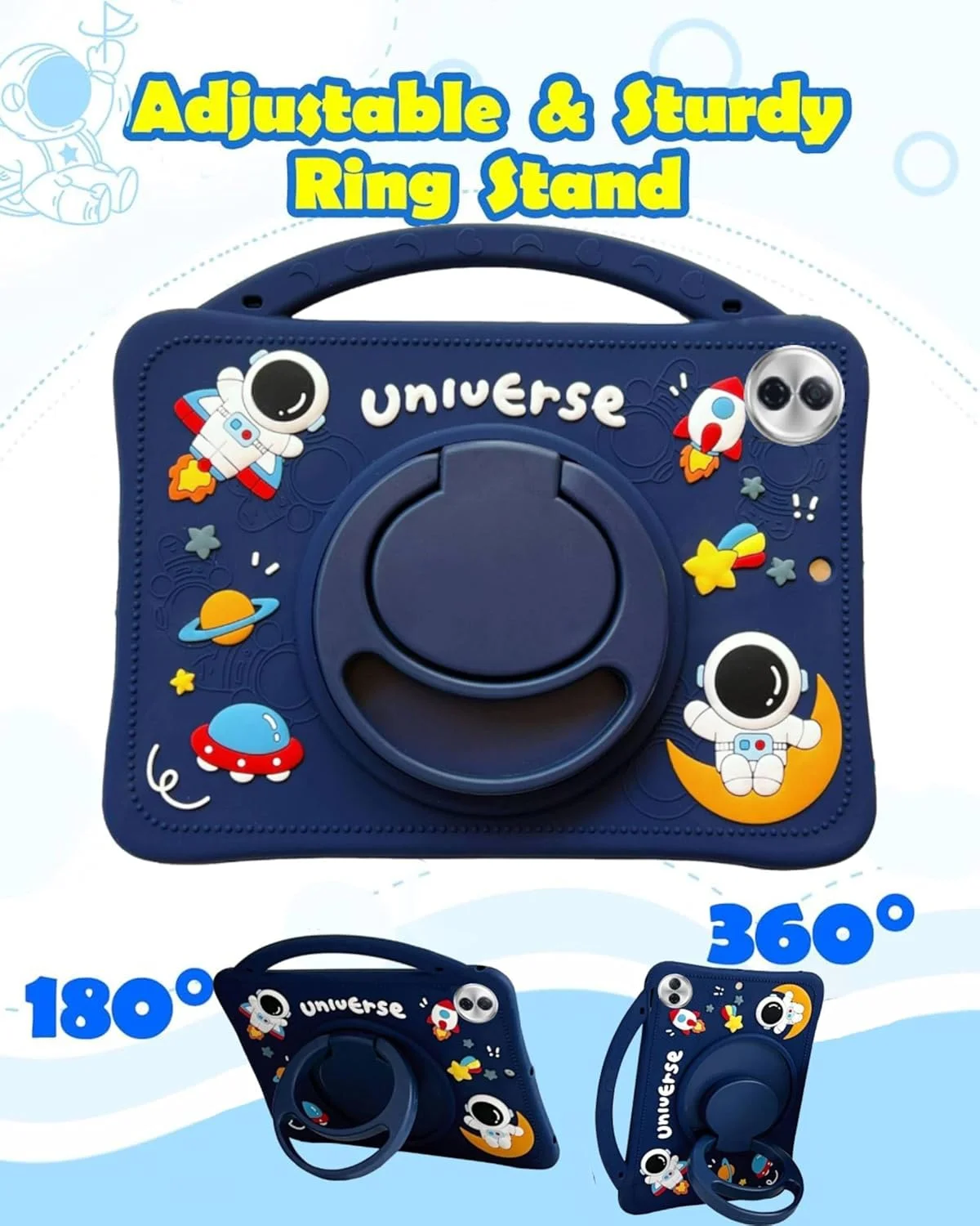 کیف محافظ کودکانه Vurtboly سازگار با تبلت آنر پد 10 12.1 اینچ 2025، کاور تبلت کودکانه فضانورد رباتی بامزه با جای مداد، دسته مقاوم در برابر ضربه و سبک وزن با بند شانه و پایه نگهدارنده