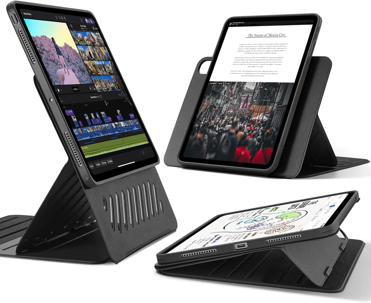 کاور چرخشی آیپد پرو ۱۳ اینچ ESR مدل M4 (2024) با کاور مغناطیسی جداشدنی، استند قابل تنظیم عمودی/افقی با قابلیت نمایش صفحه نمایش بالا آمده، ۹ زاویه ایستاده، سری Shift، مشکی