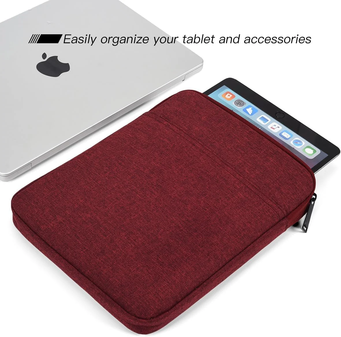 کیف محافظ تبلت مناسب برای آیپد 10.9 اینچی نسل 10 جدید/ آیپد پرو 11 اینچی/ آیپد 10.2 اینچی/ آیپد ایر 5 4 10.9 اینچی/ 10.5 پرو ایر، کیف محافظ سامسونگ گلکسی تب A8 10.5 اینچی، مناسب برای اسمارت کیبورد اپل، قرمز شرابی