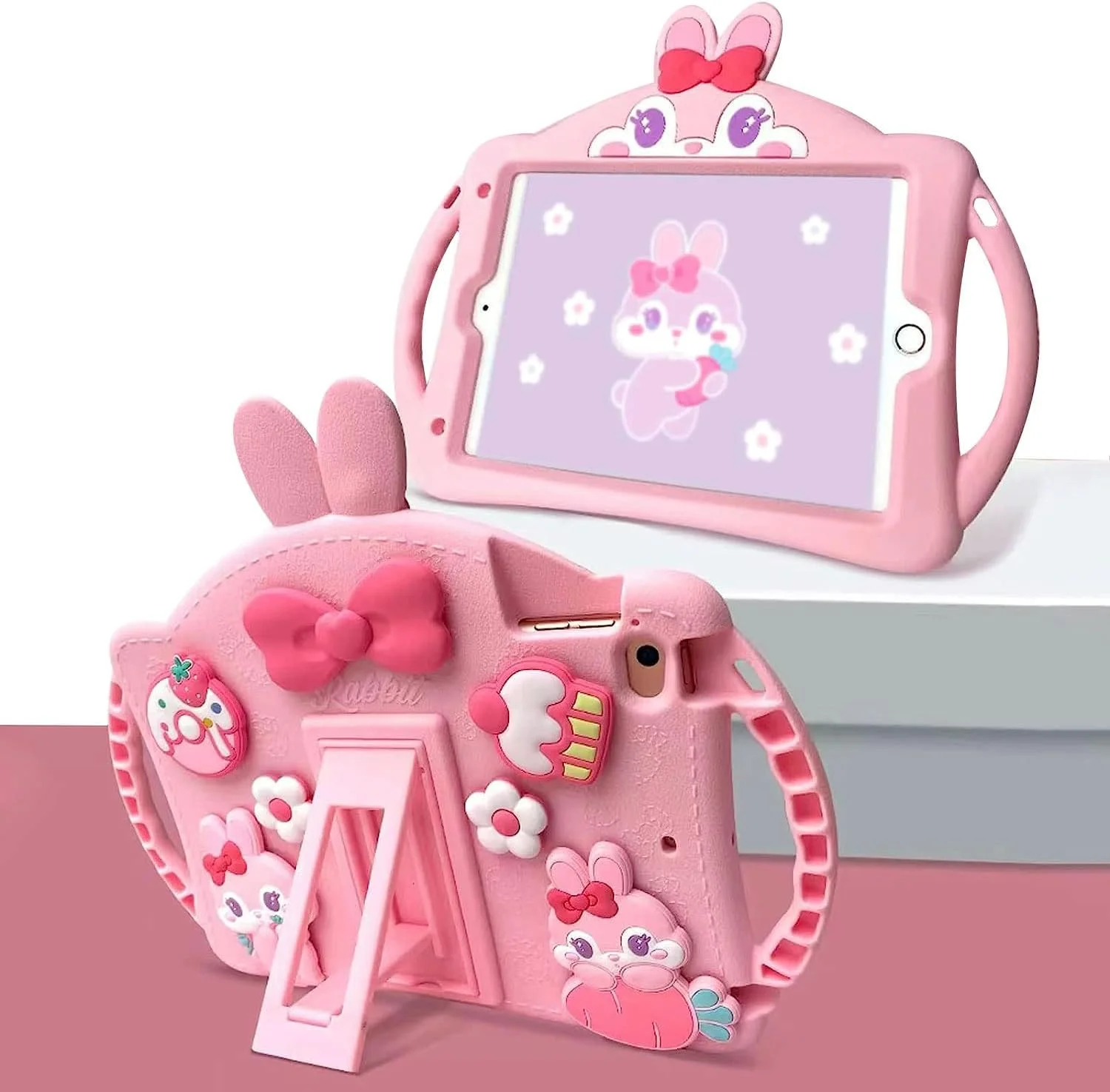 کیف آیپد 10.2 اینچی HDTOP برای کودکان، کیف آیپد نسل 9/8/7، کاور ضد ضربه آیپد 10.2 2021/2020/2019 با بند شانه، دستگیره و پایه برای آیپد 10.2 اینچی نسل 9/8/7 (صورتی)