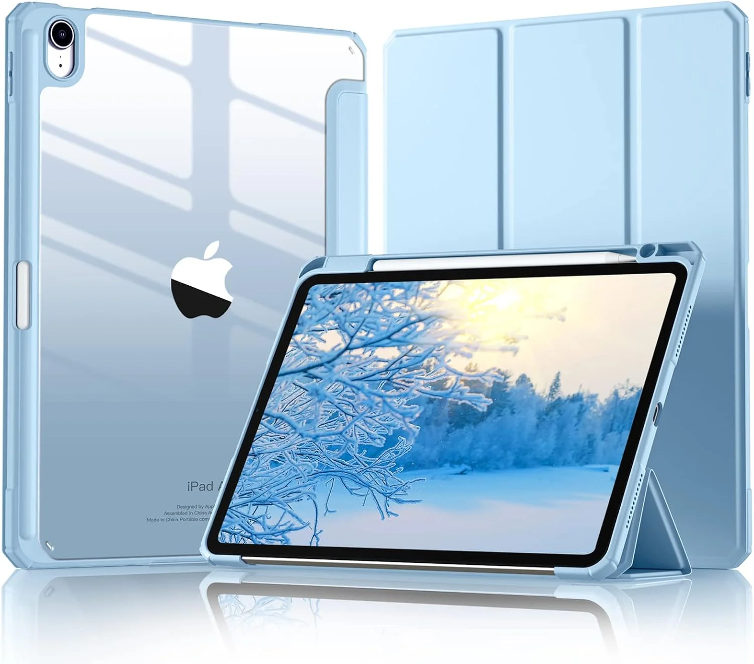 کاور آیپد ایر نسل پنجم 2022 / کاور آیپد ایر نسل چهارم 2020 سایز 10.9 اینچ Mastten، دارای جای قلم، کاور محافظ باریک با پشت شفاف، یاسی
