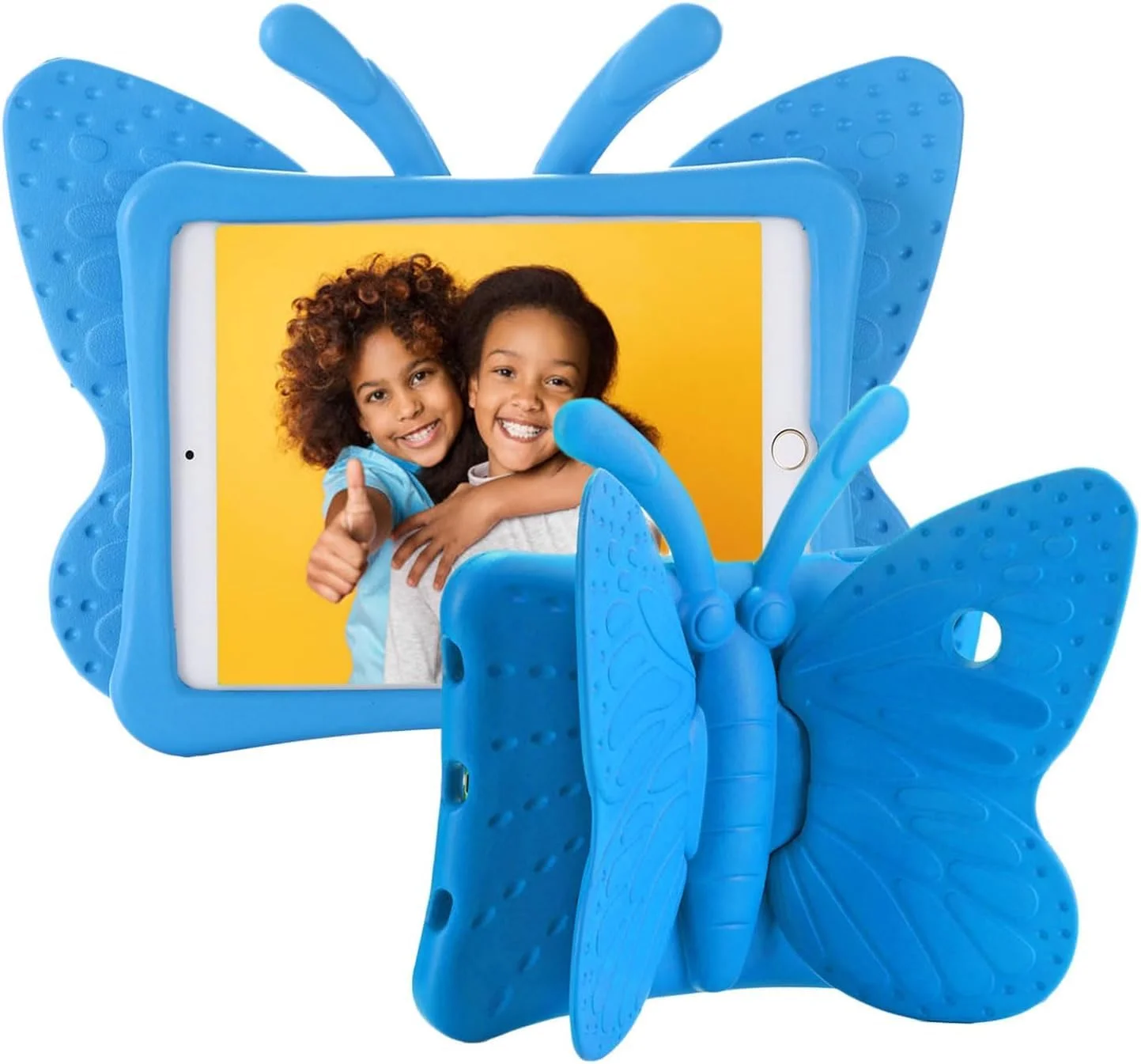 کیف آیپد ELTERAZONE برای کودکان، کیف آیپد 9.7 اینچی، روکش محافظ تبلت فوم EVA سبک وزن و ضد ضربه با پایه نگهدارنده برای Apple iPad Air/Air 2 iPad 9.7 2017/2018 طرح پروانه زیبا (آبی)