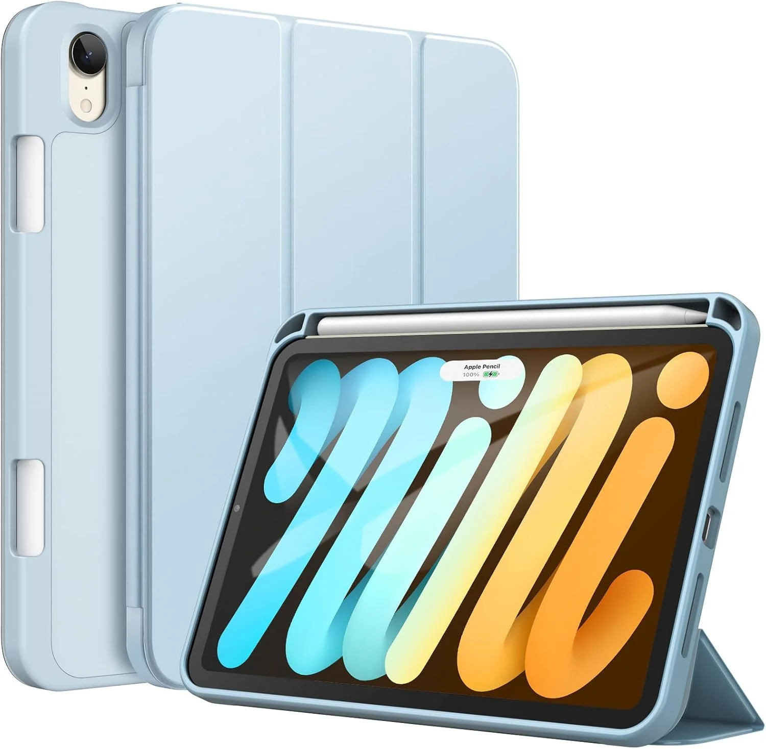 کیف تبلت آیپد مینی 6 مدل 2021 سایز 8.3 اینچ E CHOICE با جای مداد، کاور تبلت سیلیکونی تاشو هوشمند TPU، سازگار با آیپد مینی 6 (آبی روشن)