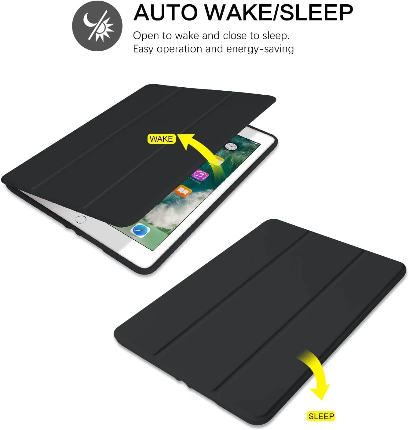 کاور محافظ تبلت هوشمند SmartGrist مناسب برای آیپد نسل 6 و 5 با جای قلم، کاور تبلت محافظ تاشو فولیو پریمیوم با قابلیت بیدار/خواب خودکار برای آیپد 9.7 اینچی 2018/2017، مشکی