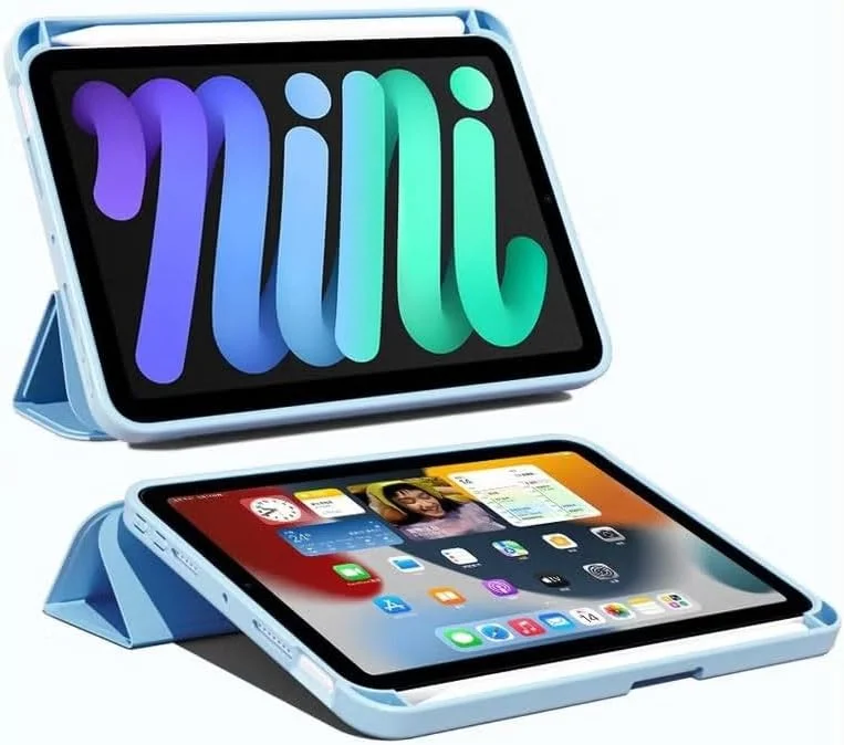 کیف تبلت آیپد مینی 6 مدل 2021 سایز 8.3 اینچ E CHOICE با جای مداد، کاور تبلت سیلیکونی تاشو هوشمند TPU، سازگار با آیپد مینی 6 (آبی روشن)