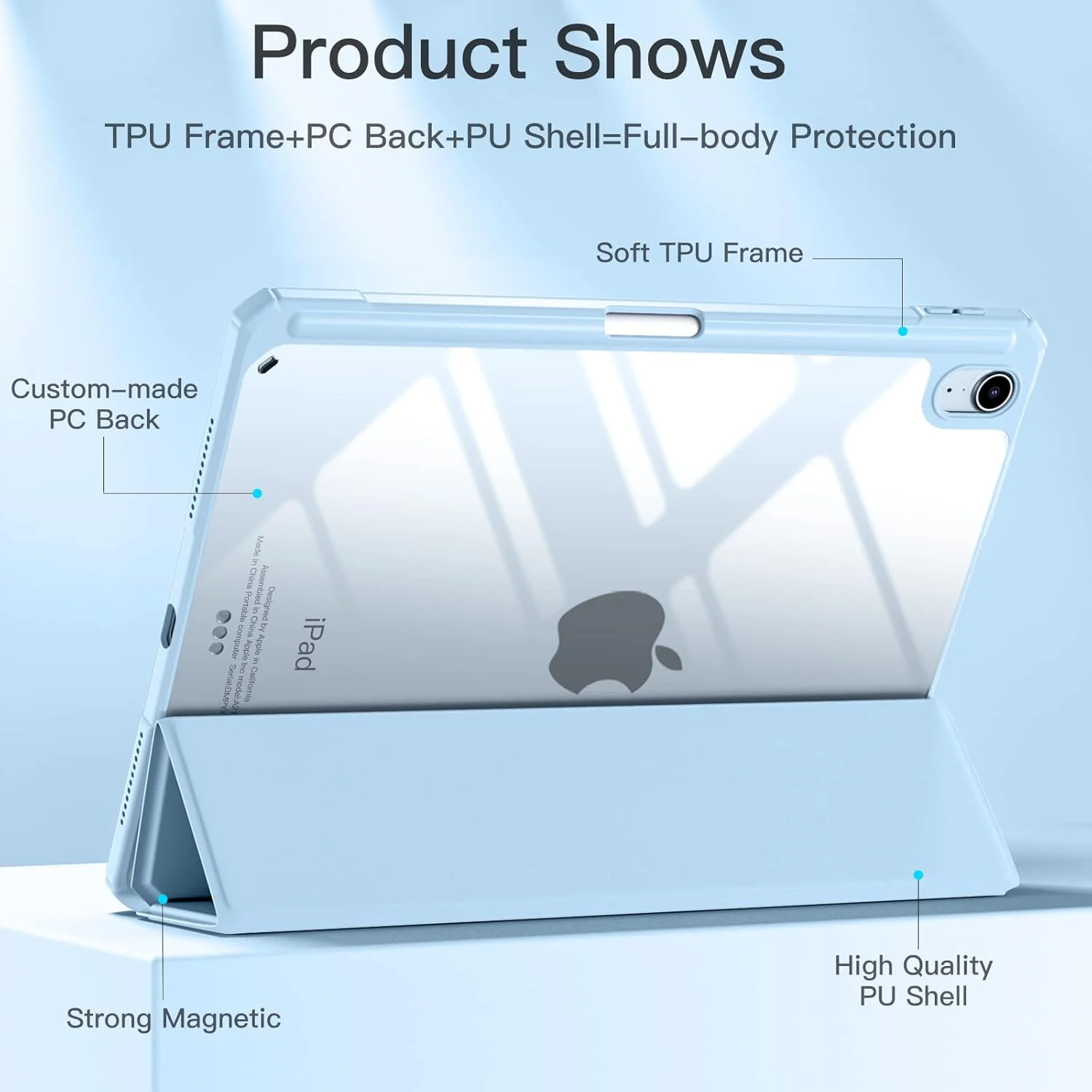 کاور آیپد ایر نسل پنجم 2022 / کاور آیپد ایر نسل چهارم 2020 سایز 10.9 اینچ Mastten، دارای جای قلم، کاور محافظ باریک با پشت شفاف، یاسی