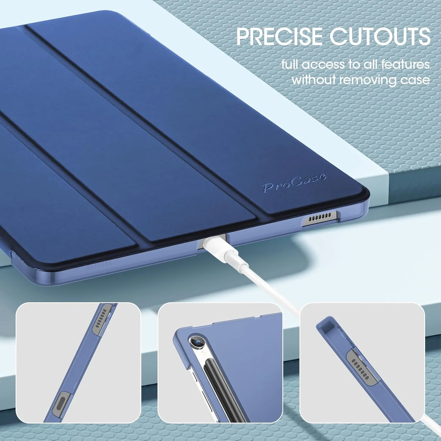 کیف هوشمند ProCase برای گلکسی تب S10 FE S9 5G/WiFi 10.9 اینچ 2025 2023 SM-X520 X510 X516 X518، جلد محافظ تبلت باریک تاشو با قابلیت استند، پشتیبانی از شارژ قلم S / حالت بیدار و خواب خودکار - سرمه ای