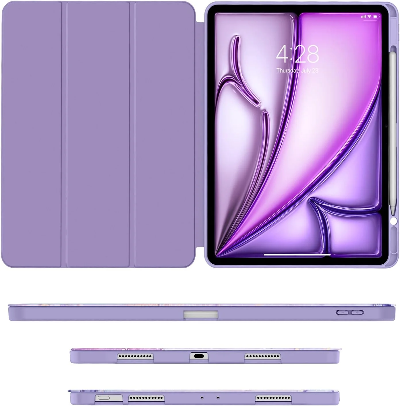 کاور سوکه برای آیپد ایر ۱۳ اینچی (M3/M2، ۲۰۲۵-۲۰۲۴)، آیپد پرو ۱۲.۹ اینچی نسل ششم/پنجم با جای قلم (عرضه ۲۰۲۱ و ۲۰۲۲) - [شارژ قلم اپل + بیدار/خواب خودکار] کاور پشتی نرم، مرمر یاسی