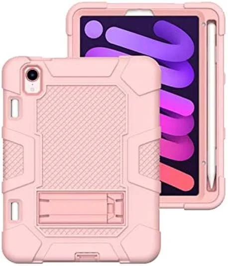 YEOU iPad mini6 2021 Case with Stand, Heavy Duty Shockproof Hard Hybrid Triple Layer Protective Case Softshell Apple Tablet Silicone Case (Rose Gold)