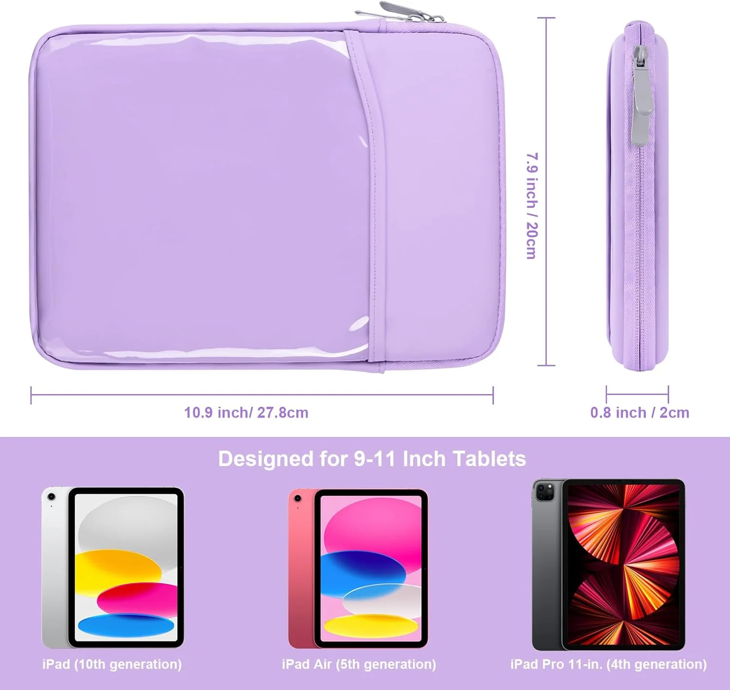 کیف حمل آیپد DDgro سایز 9-11 اینچ، کاور محافظ تبلت برای آیپد پرو 11 اینچ M4 / آیپد ایر 11 اینچ M2 / آیپد 10.9 اینچ / آیپد ایر 11 اینچی (M2) / گلکسی تب S9/S8 (بنفش)