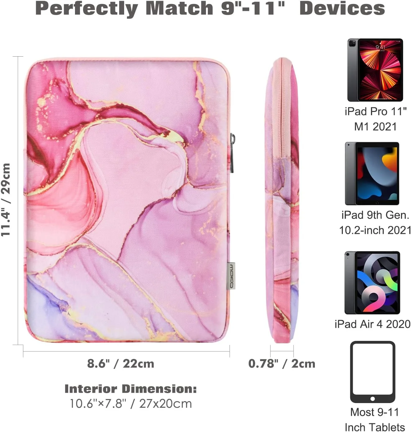 کیف تبلت MoKo سازگار با آیپد ایر M2 2024/ایر 5/4 10.9، آیپد پرو 11 M4 2024، آیپد 10th 2024/9e/8e/7th، آیپد 9.7، گلکسی تب S9/S8 11 2023/A 10.1، سرفیس گو 2 10.5، صورتی ابری