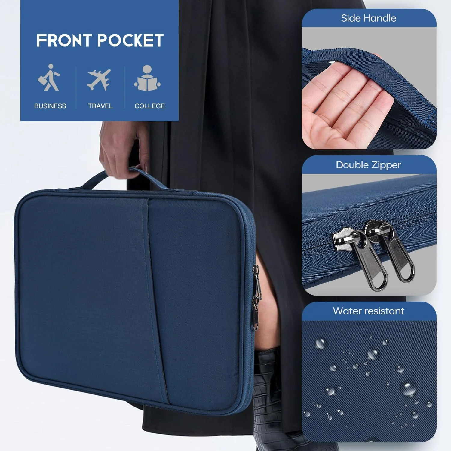 کیف آیپد پرو 12.9-13 اینچی، کاور محافظ مسافرتی پددار برای آیپد پرو 13 اینچی M4 و آیپد ایر 13 اینچی M2 M3 (2025) مجیک کیبورد، کیف نرم آیپد ضد آب و ضد ضربه با جیب لوازم جانبی - آبی