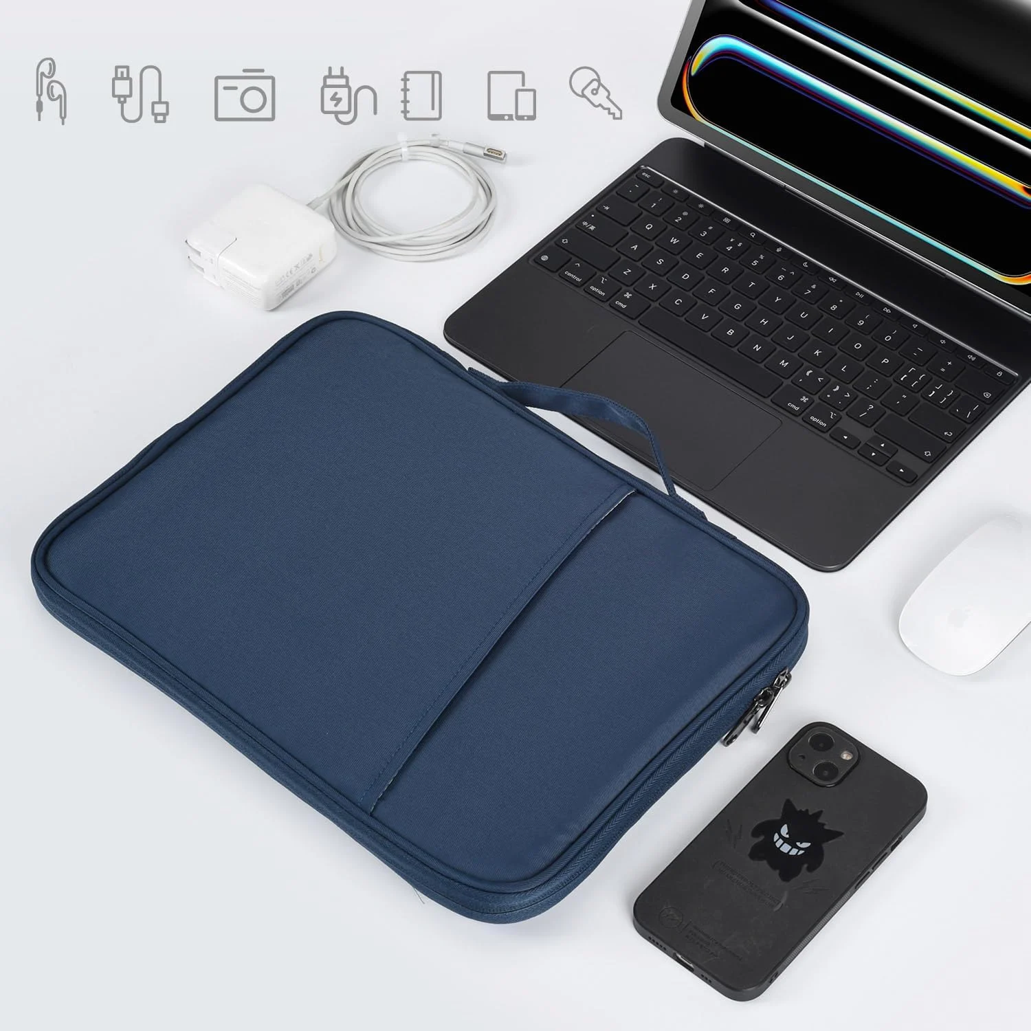 کیف آیپد پرو 12.9-13 اینچی، کاور محافظ مسافرتی پددار برای آیپد پرو 13 اینچی M4 و آیپد ایر 13 اینچی M2 M3 (2025) مجیک کیبورد، کیف نرم آیپد ضد آب و ضد ضربه با جیب لوازم جانبی - آبی