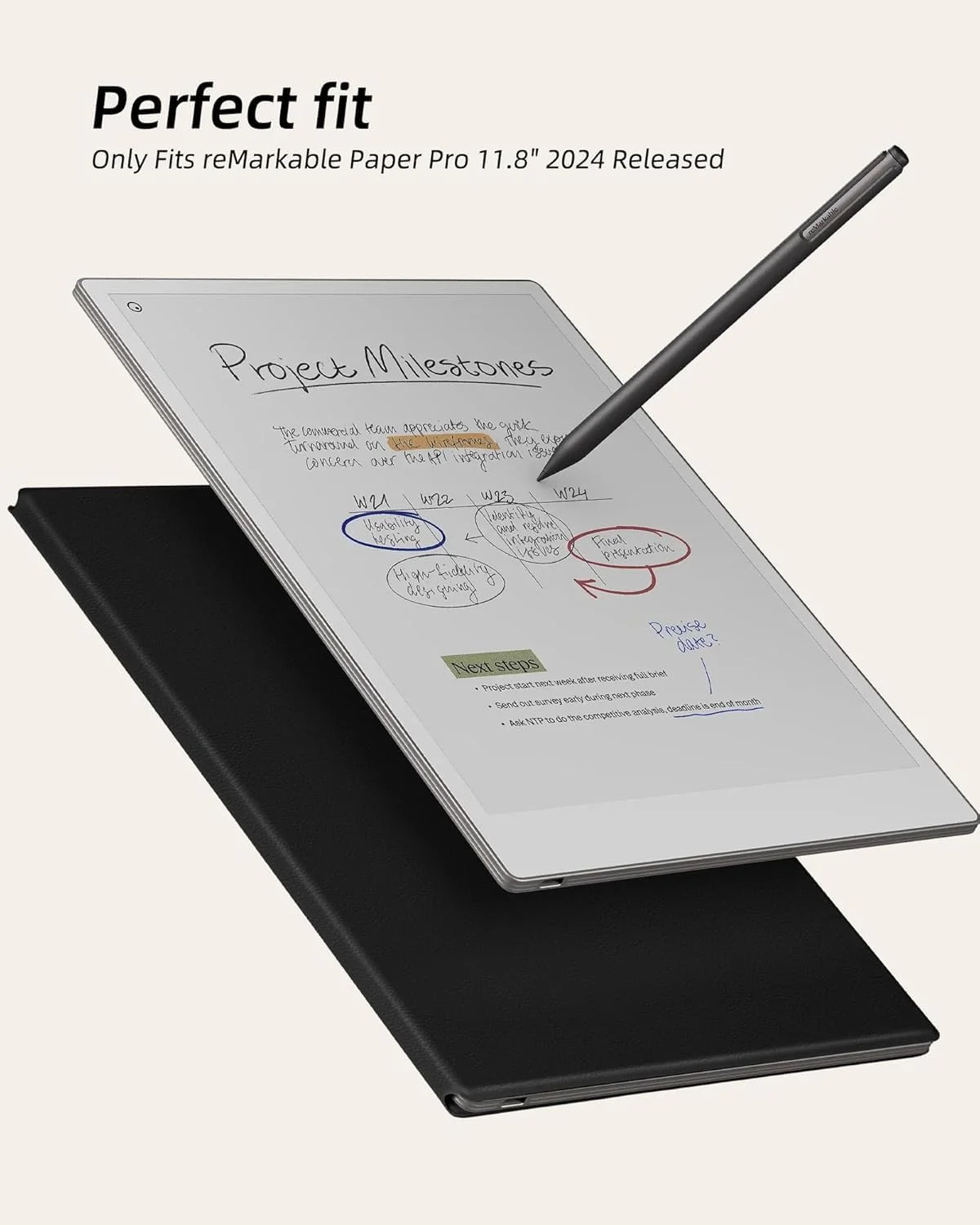 کاور Zuooiec برای Remarkable Paper Pro 11.8 اینچی، جلد محافظ باریک و سخت با قابلیت خواب/بیدار شدن خودکار و جای قلم، مناسب برای تبلت Remarkable Paper Pro مدل 2024، مشکی