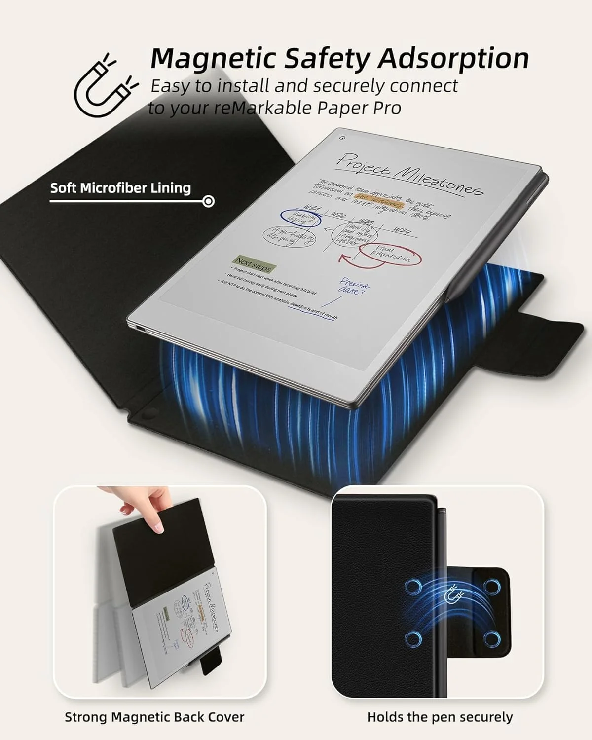 کاور Zuooiec برای Remarkable Paper Pro 11.8 اینچی، جلد محافظ باریک و سخت با قابلیت خواب/بیدار شدن خودکار و جای قلم، مناسب برای تبلت Remarkable Paper Pro مدل 2024، مشکی