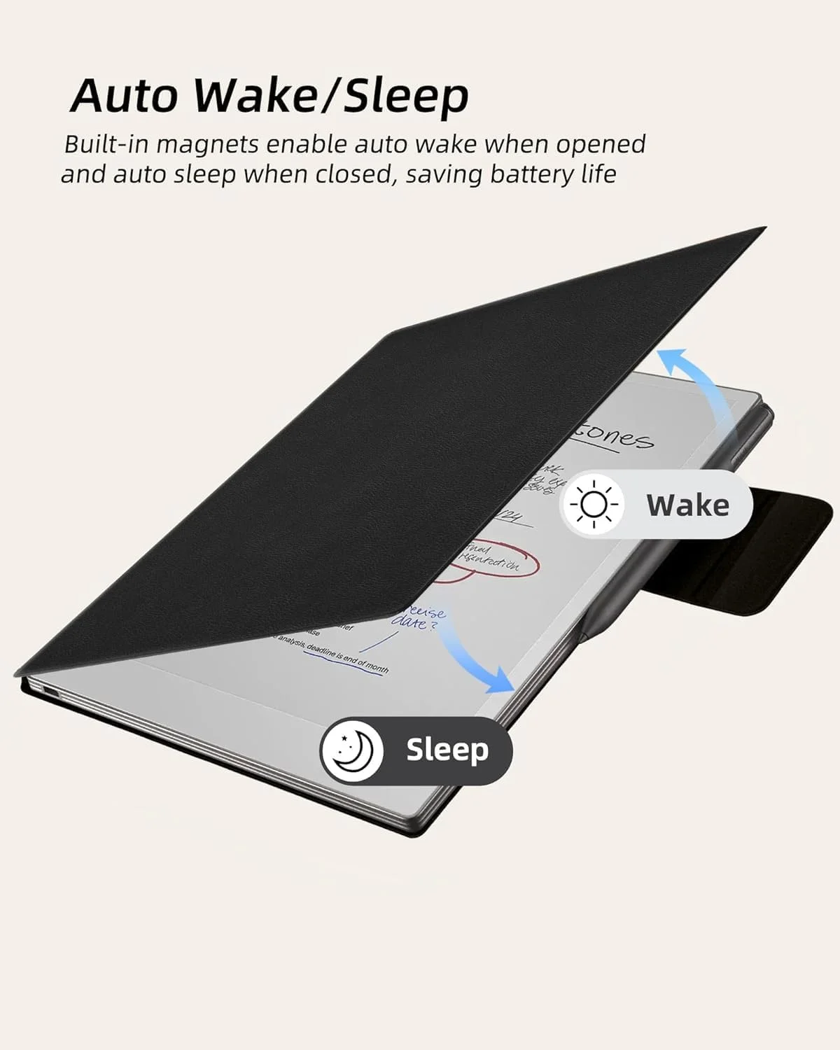 کاور Zuooiec برای Remarkable Paper Pro 11.8 اینچی، جلد محافظ باریک و سخت با قابلیت خواب/بیدار شدن خودکار و جای قلم، مناسب برای تبلت Remarkable Paper Pro مدل 2024، مشکی