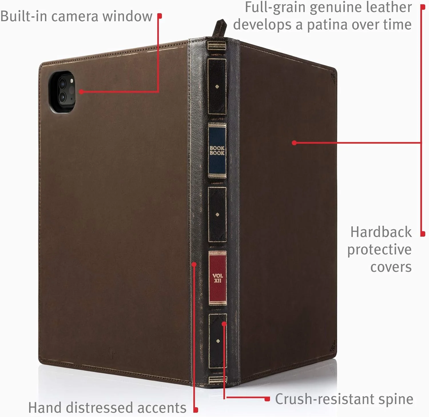 کیف چرمی Twelve South BookBook Vol 2 برای آیپد پرو ۱۱ اینچی (نسل ۱ و ۲، M1) | کیف چرمی جلد سخت و پایه با محفظه نگهداری مداد/سند/کیبورد برای آیپد پرو + اپل پنسل