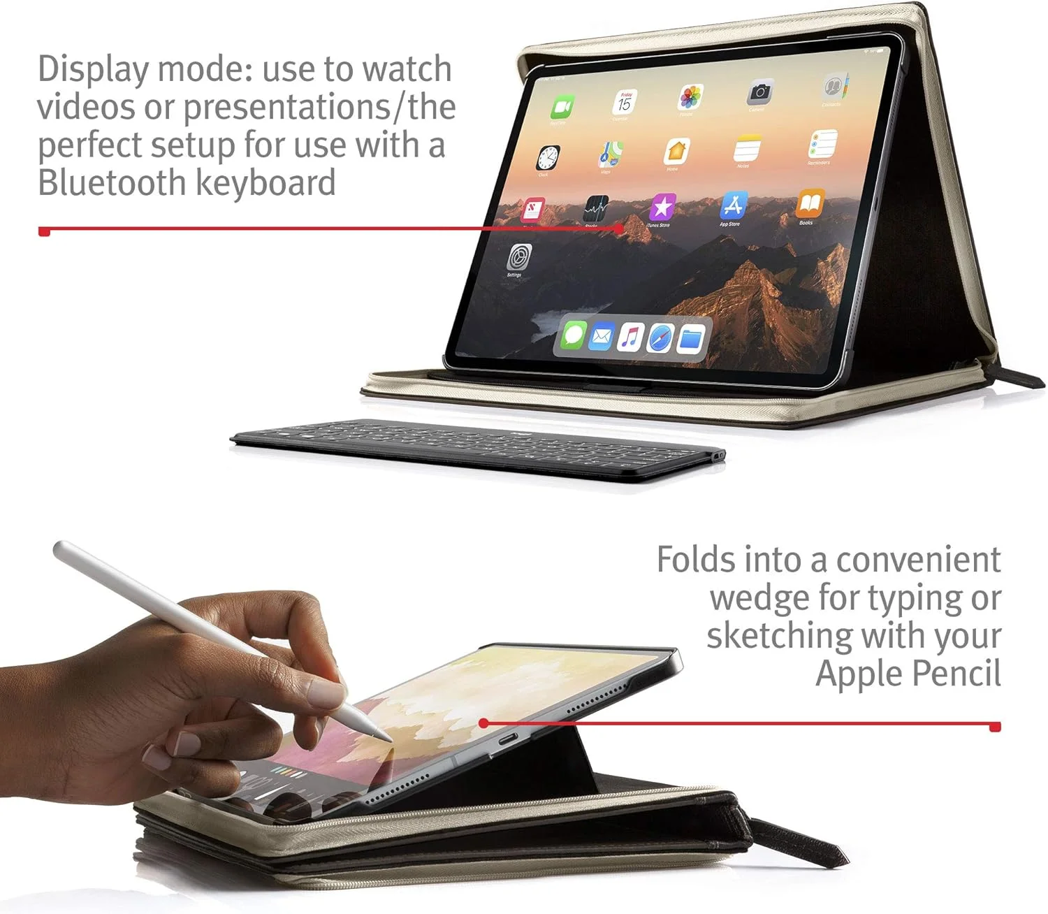 کیف چرمی Twelve South BookBook Vol 2 برای آیپد پرو ۱۱ اینچی (نسل ۱ و ۲، M1) | کیف چرمی جلد سخت و پایه با محفظه نگهداری مداد/سند/کیبورد برای آیپد پرو + اپل پنسل