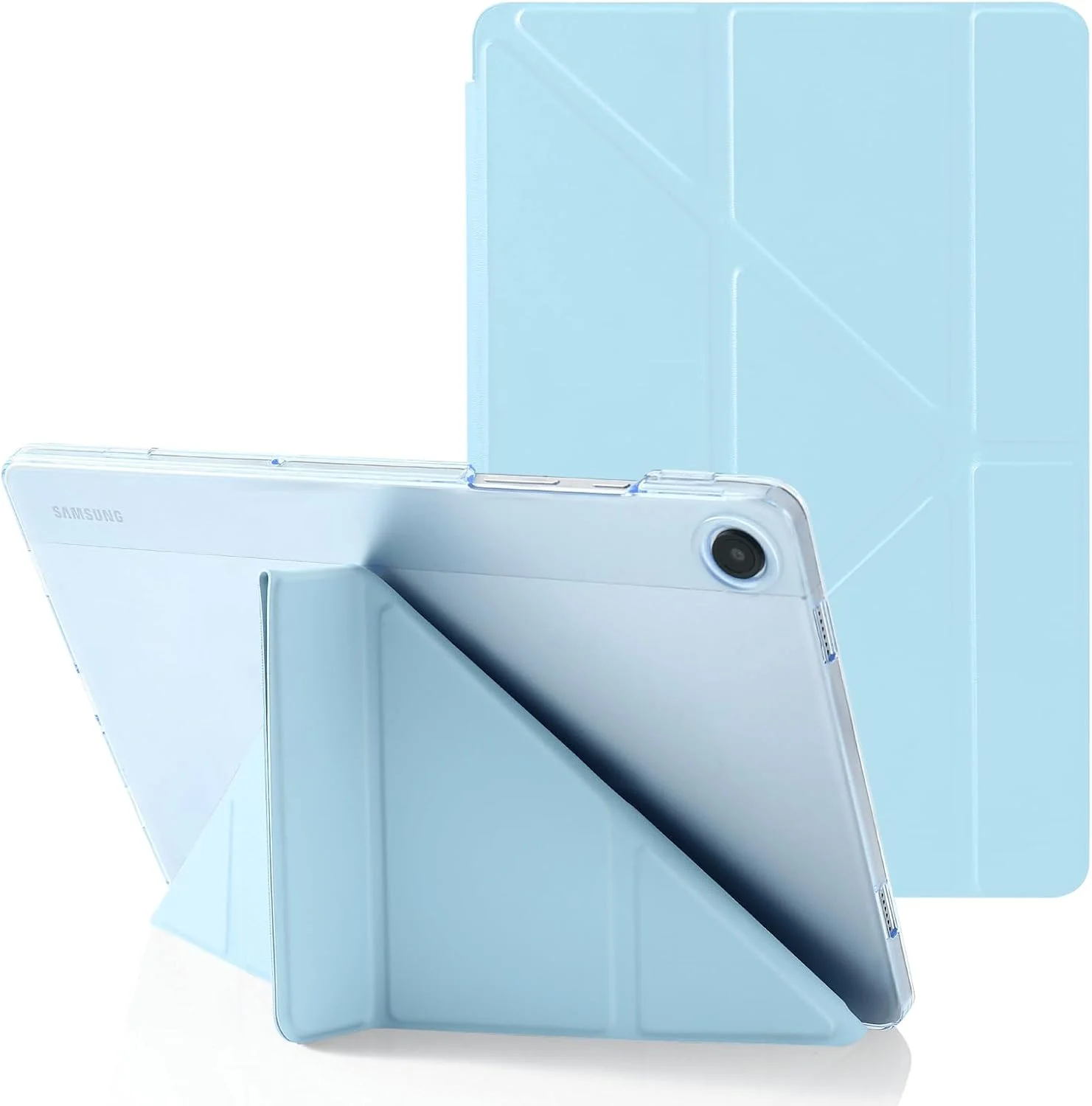 کاور اوریگامی MuyDoux برای تبلت سامسونگ گلکسی تب A9+/ A9 پلاس 11 اینچ 2023 مدل SM-X210/ X215/ X216، دارای 5 حالت مختلف برای تماشا، کاور پشتی سخت و نرم، آبی یخی