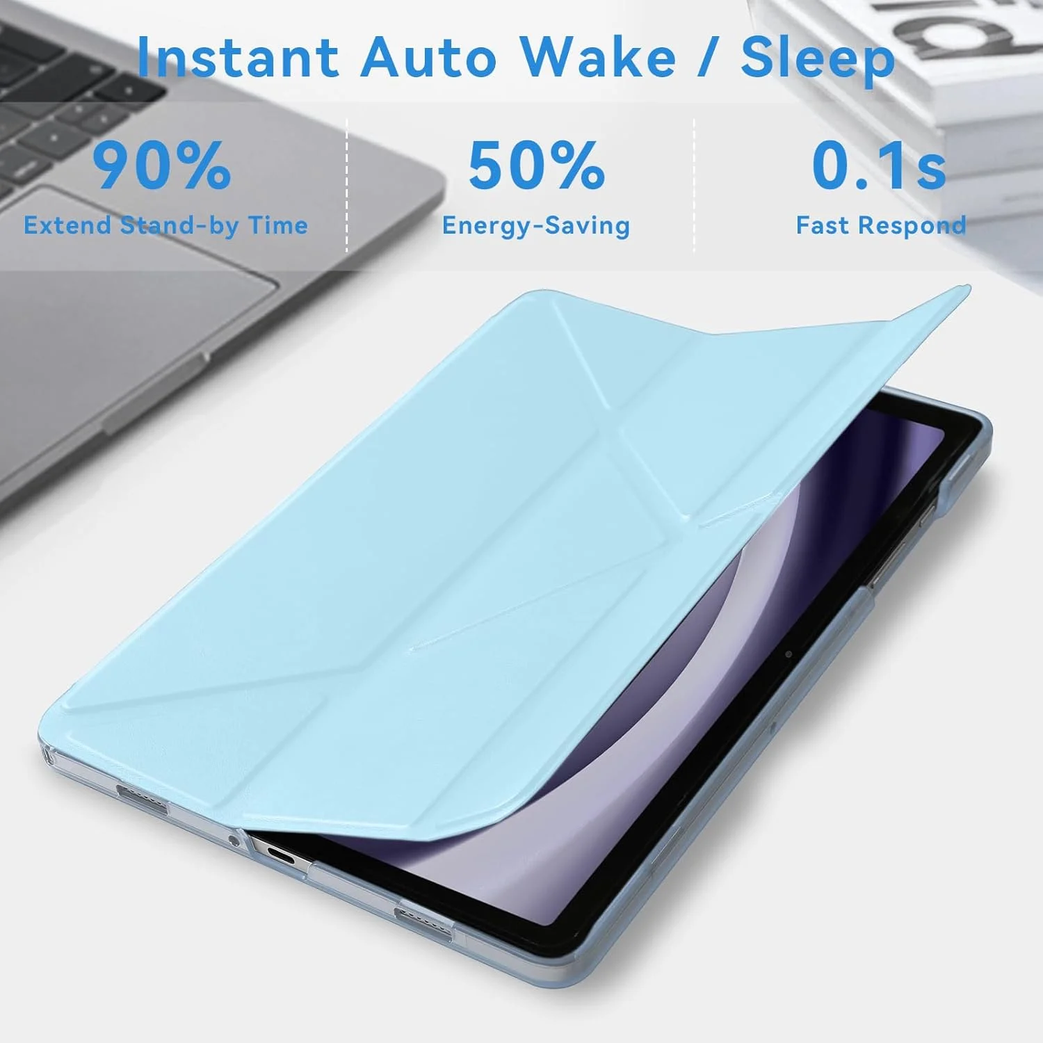 کاور اوریگامی MuyDoux برای تبلت سامسونگ گلکسی تب A9+/ A9 پلاس 11 اینچ 2023 مدل SM-X210/ X215/ X216، دارای 5 حالت مختلف برای تماشا، کاور پشتی سخت و نرم، آبی یخی