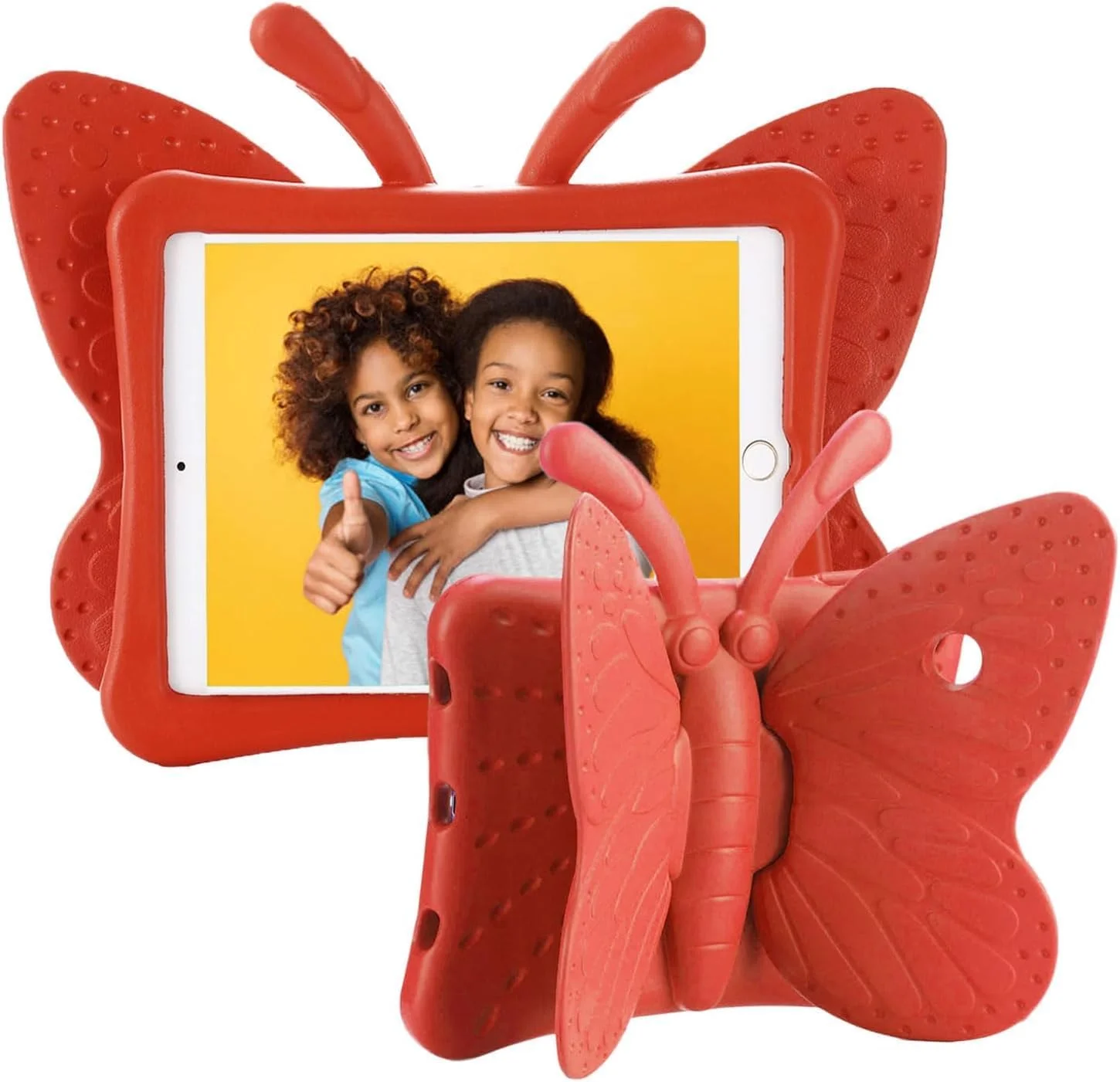 کاور آیپد ELTERAZONE مخصوص کودکان، کاور آیپد 9.7 اینچی، کاور محافظ تبلت سبک وزن و ضد ضربه از جنس فوم EVA با پایه نگهدارنده برای آیپد ایر/ایر 2 اپل آیپد 9.7 2017/2018 طرح پروانه زیبا (قرمز)