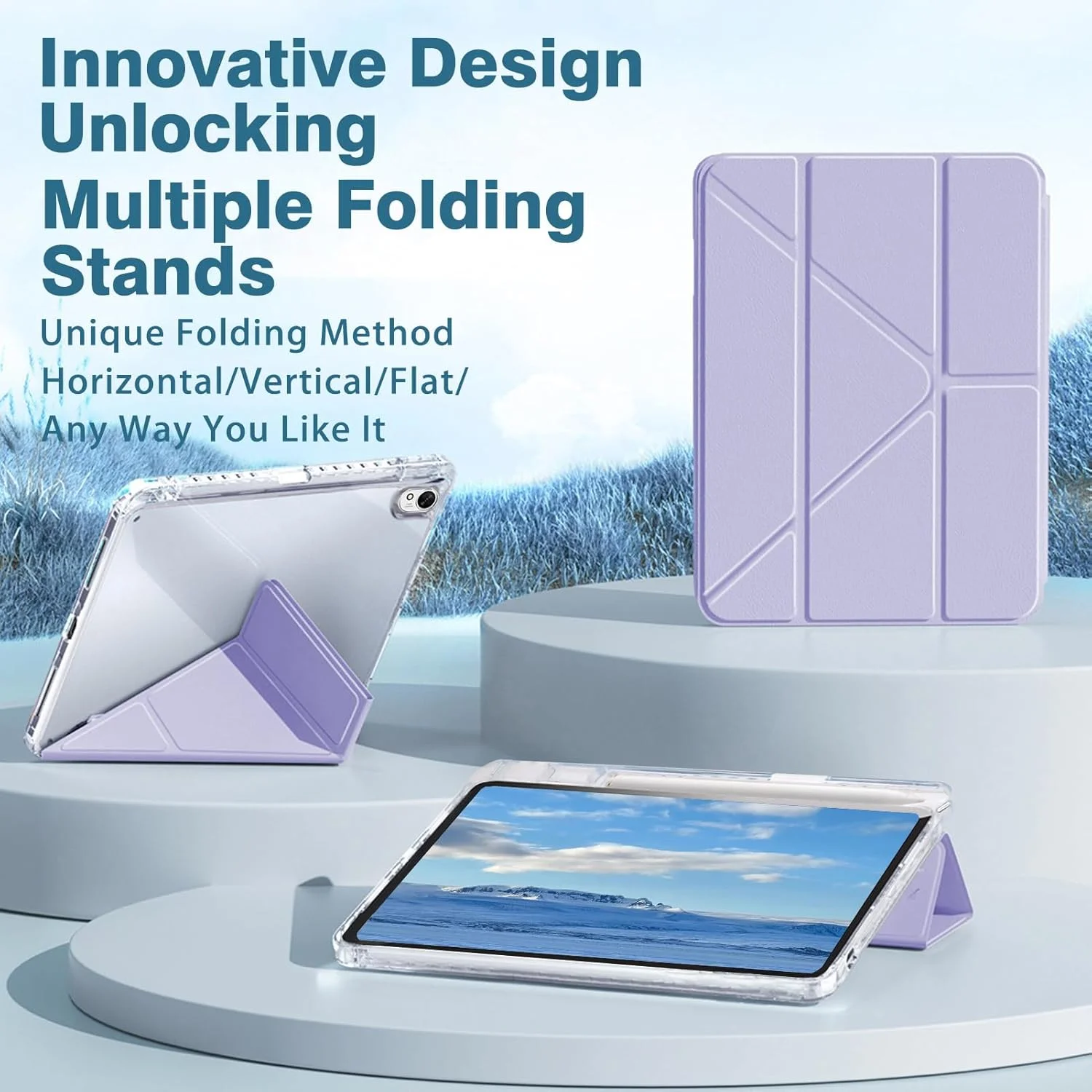 کیف A-BEAUTY سازگار با Huawei MatePad 11.5 S 2024، کاور شفاف ضد ضربه با نگهدارنده قلم، پشتیبانی از زوایای مختلف 6 در 1، کاور مغناطیسی سه تایی Y شکل، بیدار/خواب خودکار، بنفش یاسی