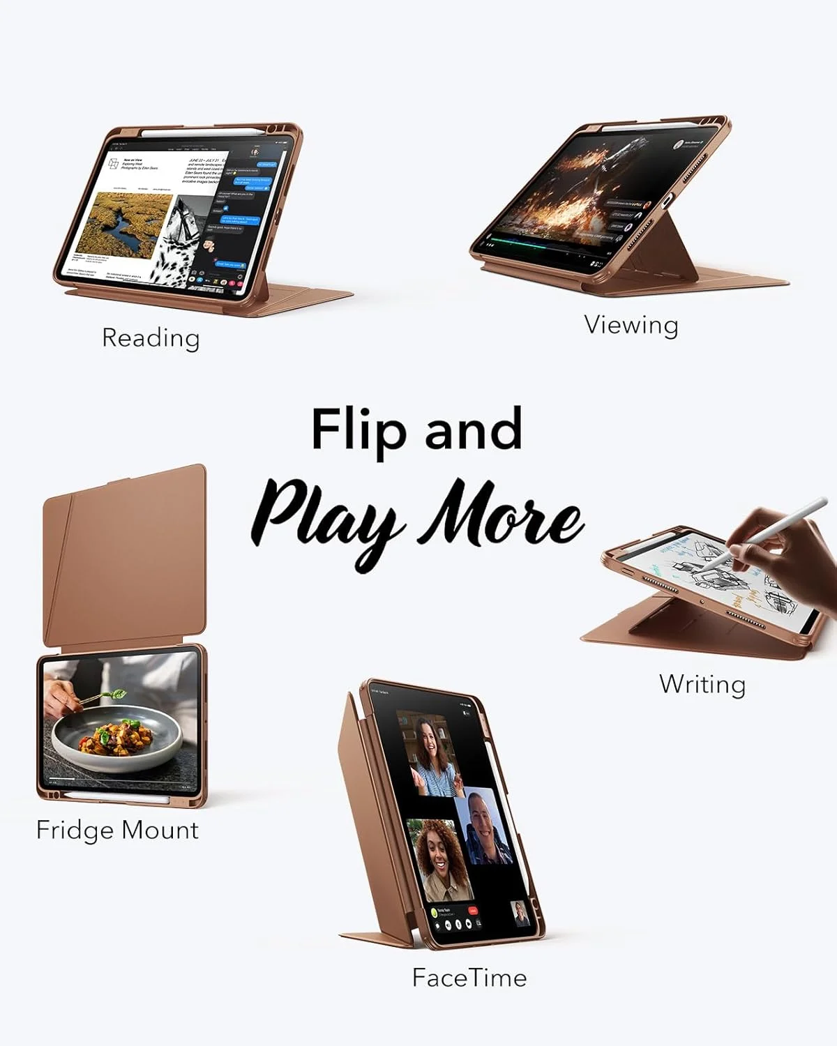 کاور ایستاده عمودی تبلت ESR مناسب برای آیپد پرو 11 اینچ M4 (نسل پنجم 2024)، زوایای مختلف استند، کاور فوق العاده پایدار با نگهدارنده قلم، سری Flip، قهوه ای