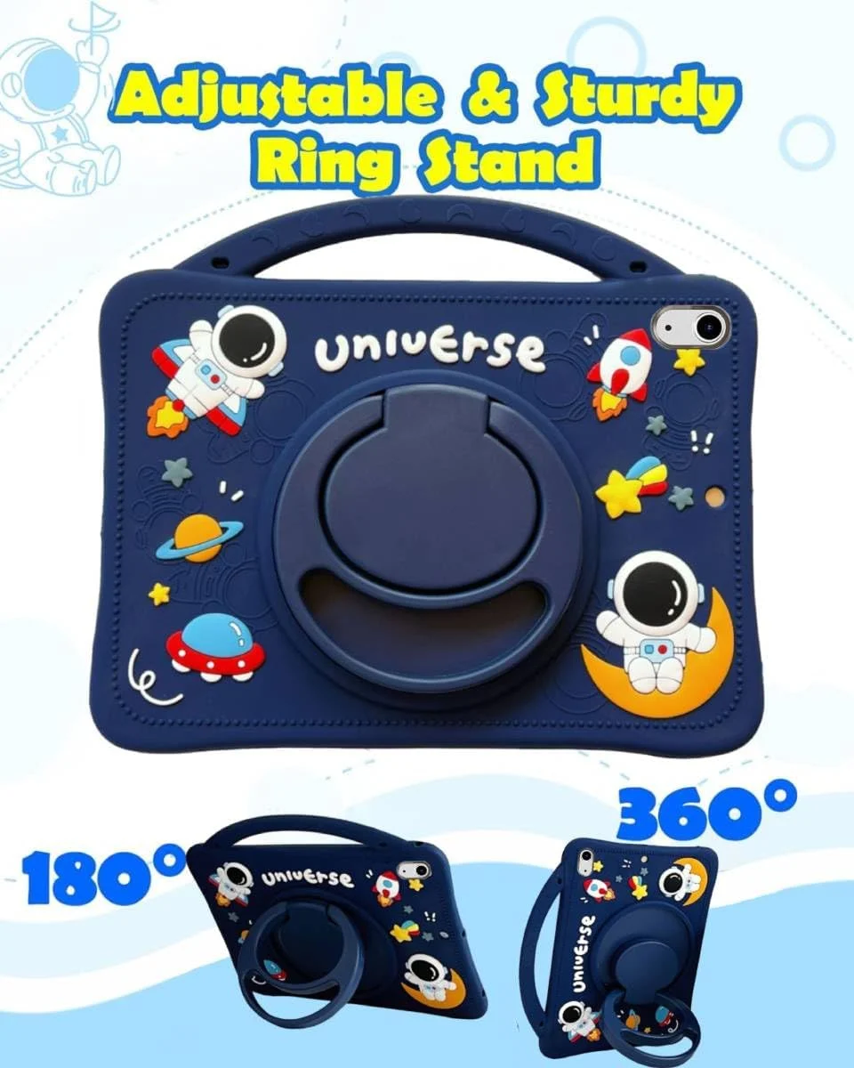 کیف محافظ کودکانه Vurtboly سازگار با آیپد (A16) نسل 11 اینچی 11" 2025 / نسل 10 اینچی 10.9" 2022، طرح فضانورد بامزه با جای مداد، ضد ضربه، سبک وزن، دارای دسته و بند شانه