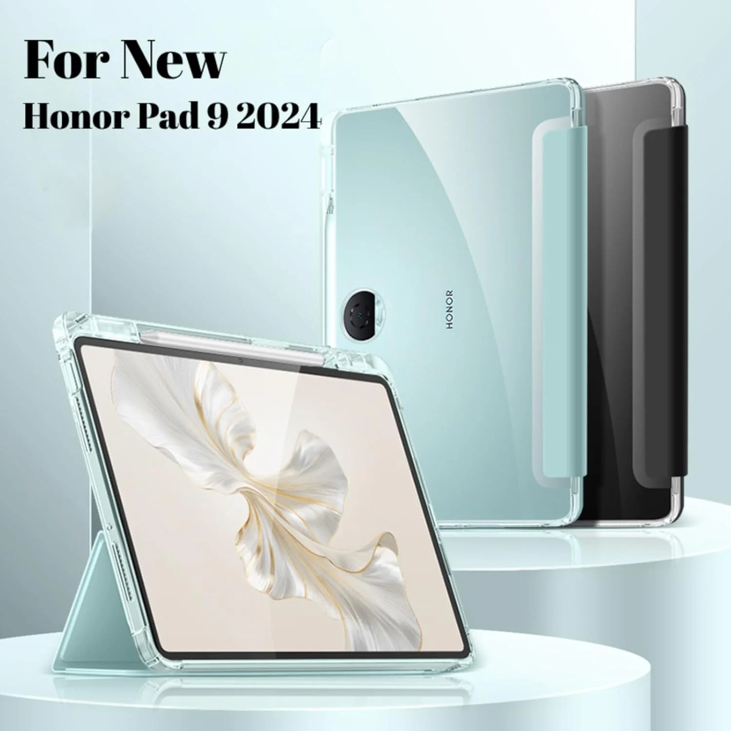 کاور نسلين سازگار با تبلت آنر پد 9 اینچ 12.1 مدل 2024، کاور باریک و سبک TPU ضد ضربه با قاب پشتی شفاف محافظ برای تبلت آنر پد 9 اینچ 12.1 مدل 2024 (مشکی)