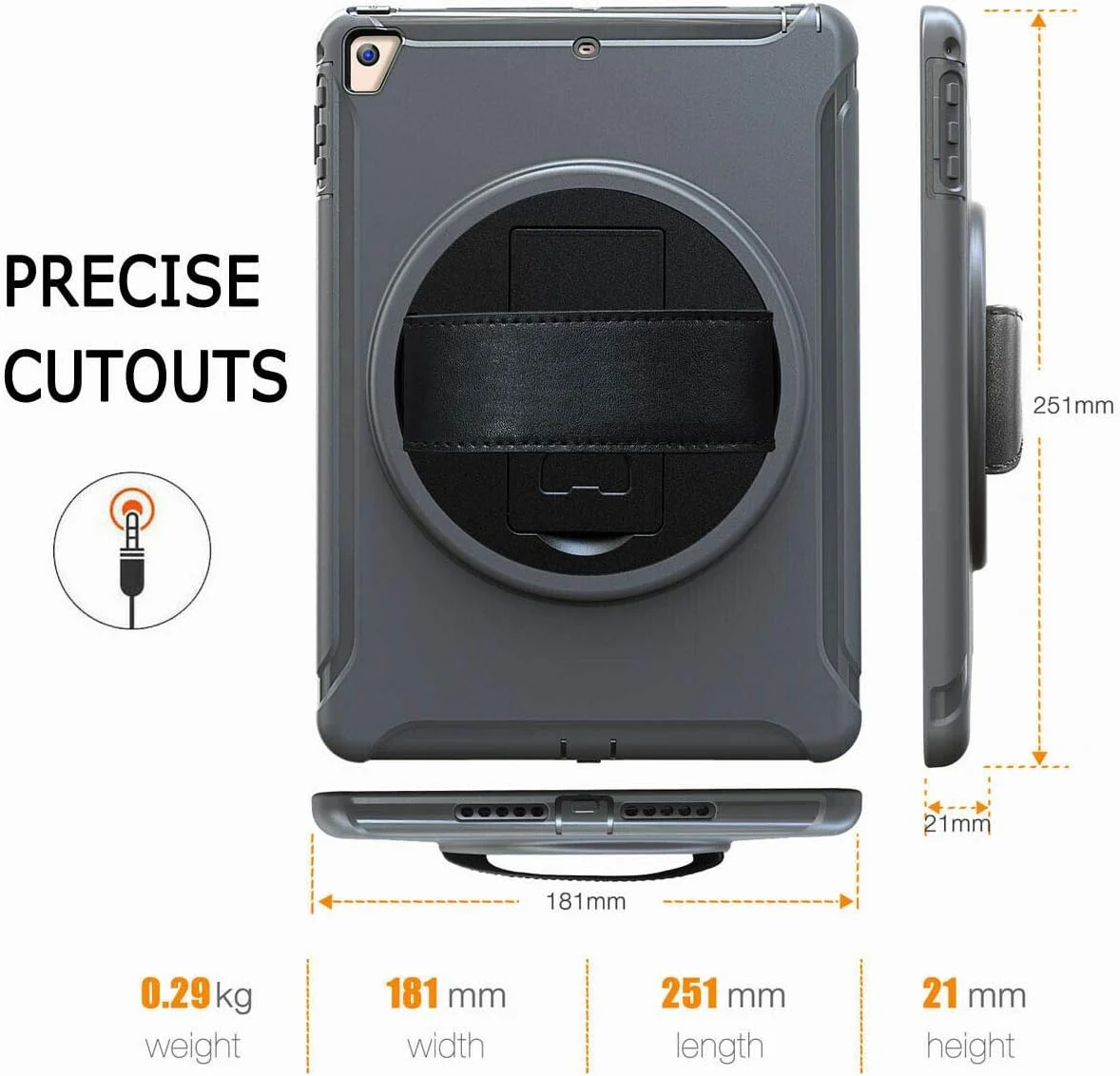 کاور مقاوم SwooK AWH برای آیپد 9.7 اینچی اپل مدل A1893 آیپد 6 نسل ششم، ضد ضربه، پوشش مقاوم در برابر ضربه، کاور مقاوم آیپد با پایه، کاور محافظ کامل بدنه برای کودکان، خاکستری.