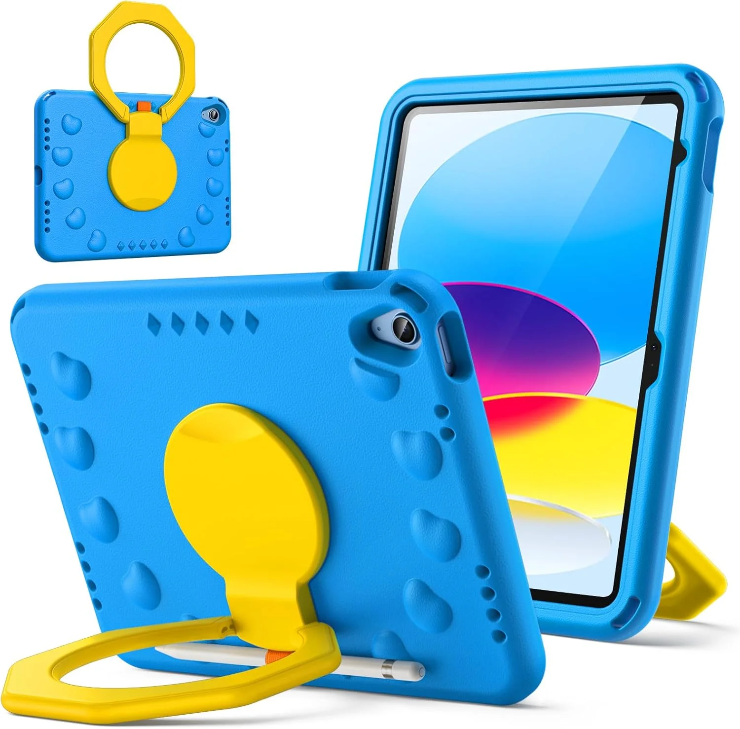 کیف محافظ کودکانه JETech برای آیپد (A16) نسل 11/10 (2025/2022) با استند چرخشی 360 درجه و دسته، کاور تبلت سبک و مقاوم در برابر ضربه با جای قلم (آبی)