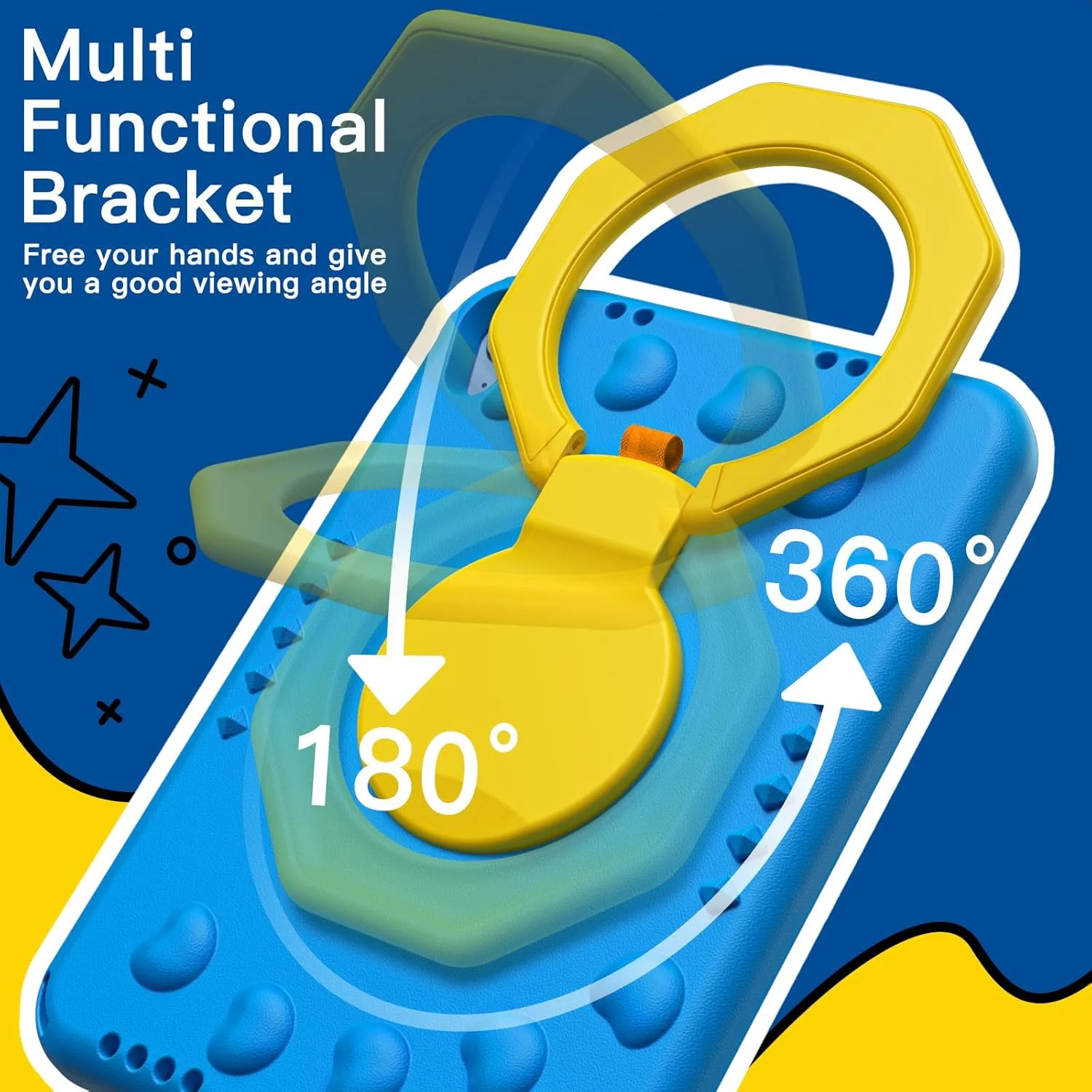 کیف محافظ کودکانه JETech برای آیپد (A16) نسل 11/10 (2025/2022) با استند چرخشی 360 درجه و دسته، کاور تبلت سبک و مقاوم در برابر ضربه با جای قلم (آبی)