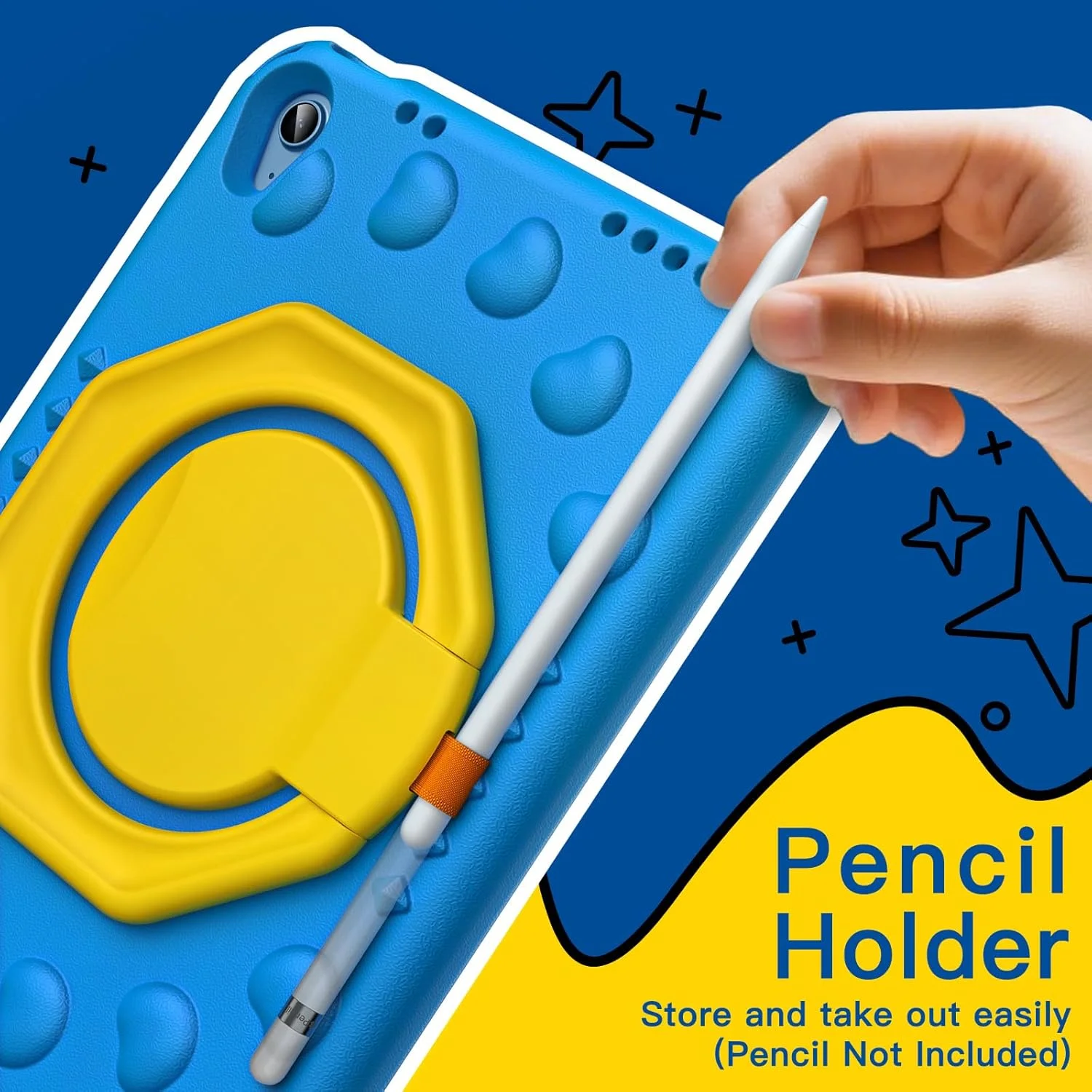 کیف محافظ کودکانه JETech برای آیپد (A16) نسل 11/10 (2025/2022) با استند چرخشی 360 درجه و دسته، کاور تبلت سبک و مقاوم در برابر ضربه با جای قلم (آبی)