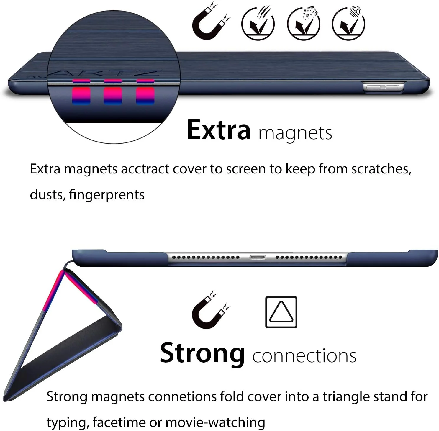 کاور آیپد مینی 5، کاور باریک و هوشمند با روکش لاستیکی AWH، جلد سخت و سبک وزن با قابلیت بیدار/خواب خودکار برای اپل آیپد مینی نسل 5 مدل 2019 A2133 A2124 A2126 با صفحه نمایش 7.9 اینچی (آبی تیره)