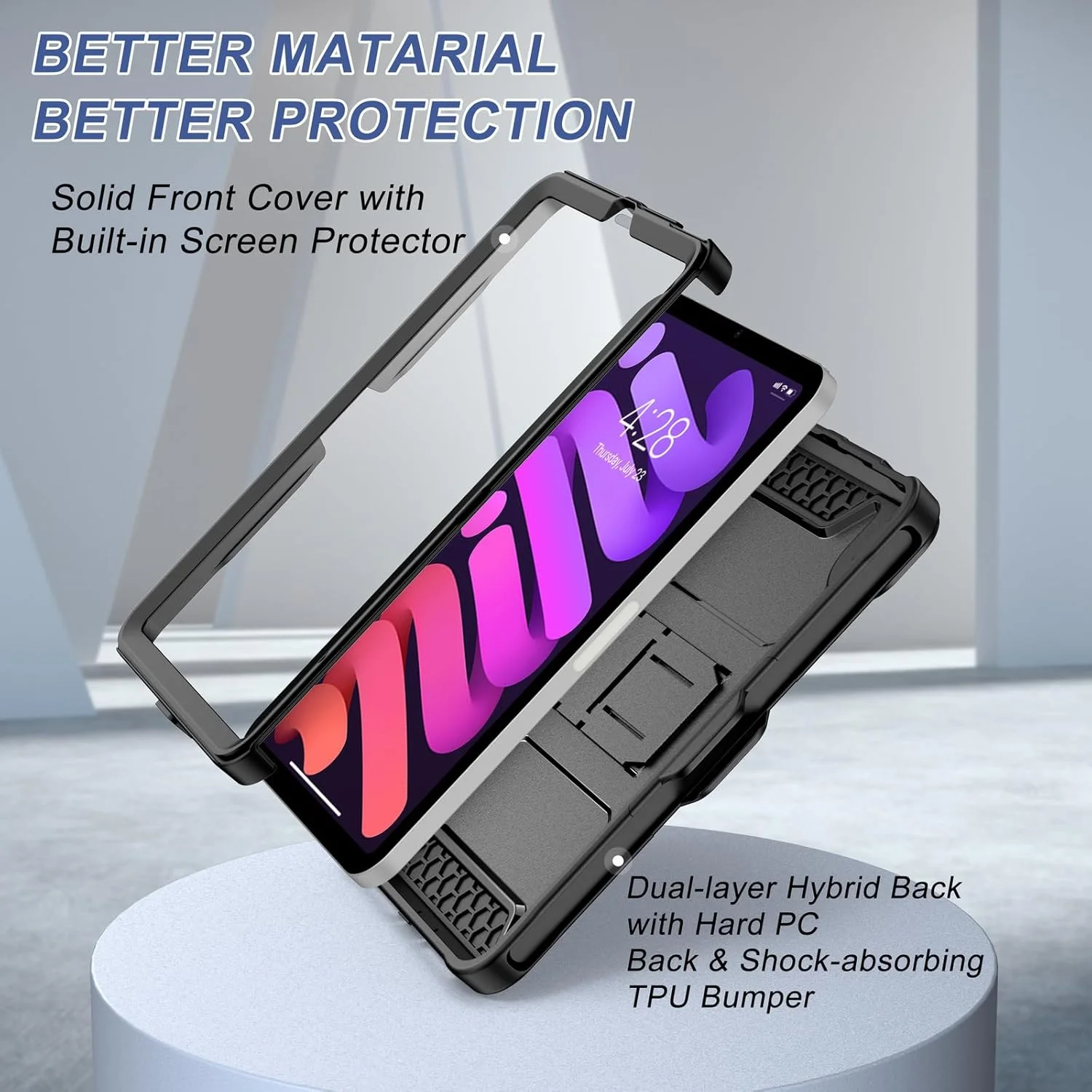 کاور محافظ Soke مناسب برای آیپد مینی 7 (A17 Pro) 2024 / مینی 6 2021 با صفحه نمایش 8.3 اینچی، دارای محافظ صفحه نمایش داخلی و پایه نگهدارنده، کاور محافظ تمام بدنه مقاوم برای اپل مینی نسل 7/6 - مشکی