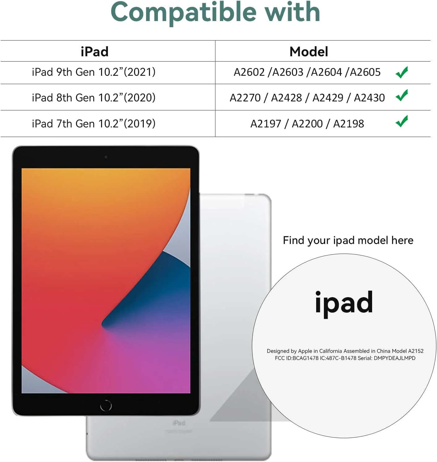 کاور 4UBonLife برای آیپد 10.2 اینچی نسل 9/8/7 سال 2021/2020/2019، کاور محافظ باریک و سبک با پشت سخت و پوشش مات نیمه شفاف، مناسب برای آیپد 9/8/7، سبز تیره