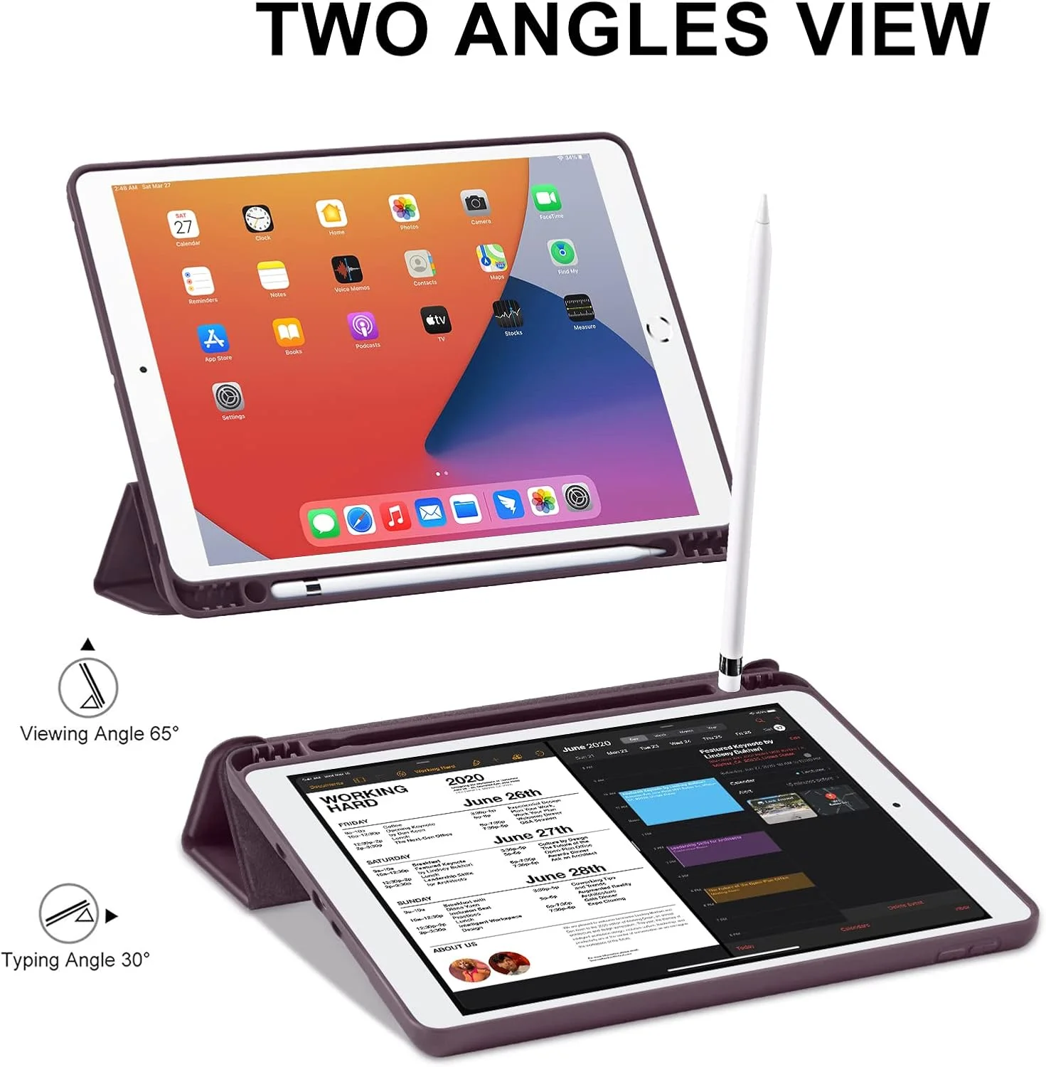 کاور GHINL برای آیپد نسل 9/8/7 (2021/2020/2019) کاور آیپد 10.2 اینچی با جای قلم، پشتی TPU نرم و نازک، استند مغناطیسی هوشمند، محافظ (گیلاسی تیره)