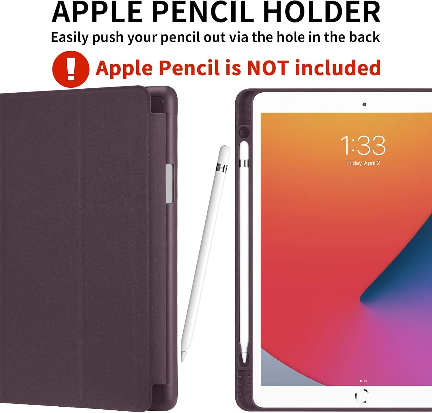 کاور GHINL برای آیپد نسل 9/8/7 (2021/2020/2019) کاور آیپد 10.2 اینچی با جای قلم، پشتی TPU نرم و نازک، استند مغناطیسی هوشمند، محافظ (گیلاسی تیره)