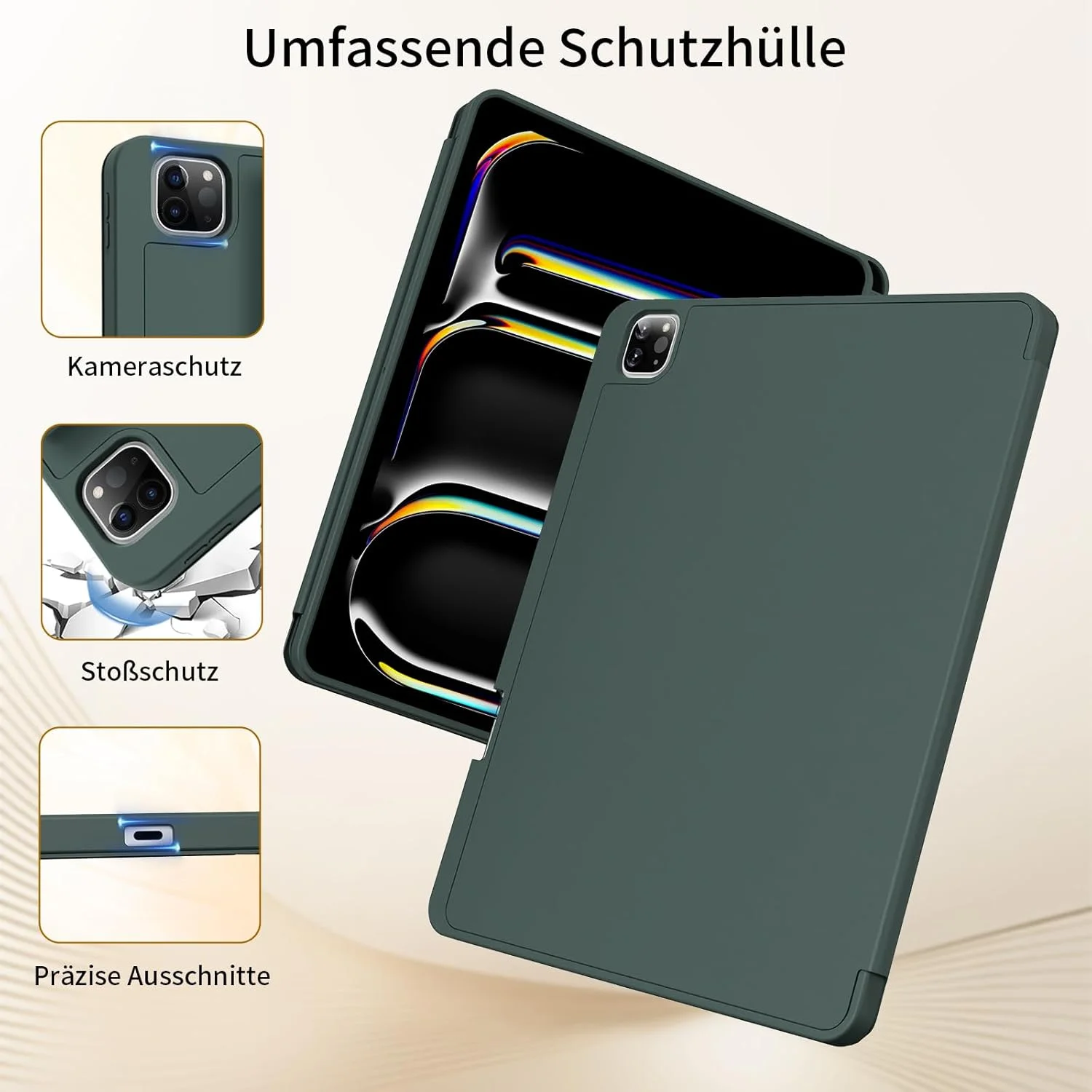 کاور محافظ آیپد پرو ۱۳ اینچ ۲۰۲۴ M4 (نسل هفتم) مدل KVTVOU با جای قلم، پشتیبانی از شارژ قلم، کاور محافظ باریک TPU نرم برای آیپد پرو ۱۳ اینچ ۲۰۲۴ M4 A2925, A2926, A3007، سبز تیره