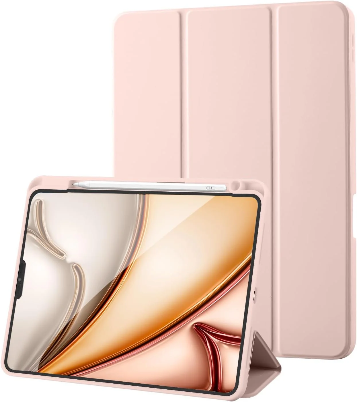 کیف پالکیتسی سازگار با آیپد پرو 11 اینچ 2022/2021/2020، کاور آیپد پرو 11 اینچ با نگهدارنده قلم، کاور محافظ سه تایی با قابلیت پشتیبانی از شارژ نسل دوم آیپد پنسل، حالت خواب/بیدار خودکار، صورتی
